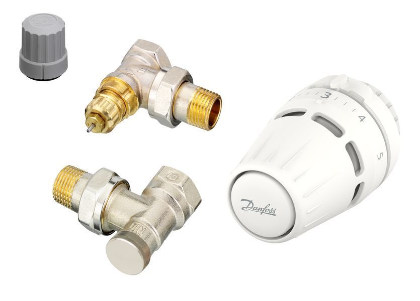 Set cu senzor Danfoss Regus&reg; , robinet RA-FN și returnator RLV-S. Robinete de radiator cu racord cu inel O. RA-FN, RLV-S, DN 15, Угловой 015G5301 foto