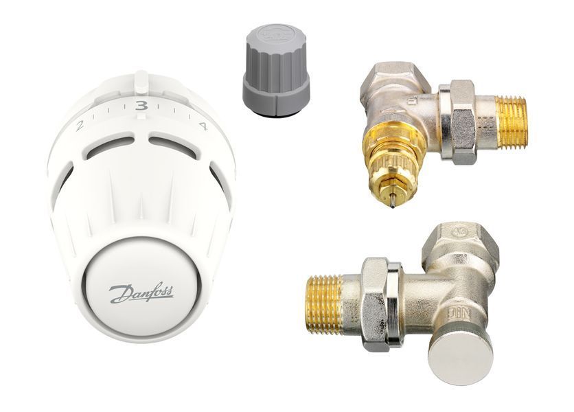 Set cu senzor Danfoss Regus&reg; , robinet RA-FN și returnator RLV-S. Robinete de radiator cu racord cu inel O. RA-FN, RLV-S, DN 15, Угловой 015G5301 foto