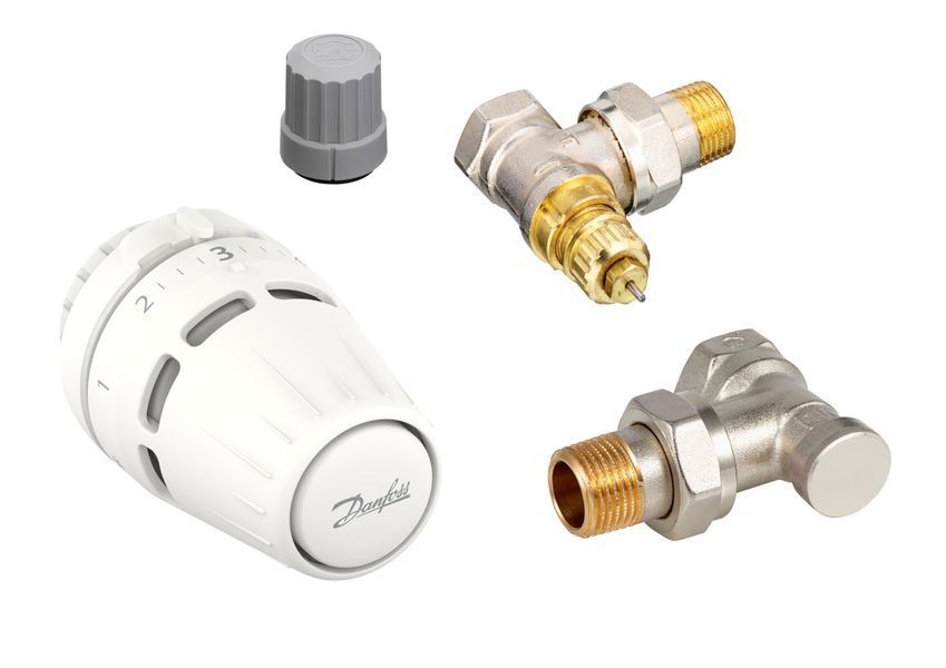 Set cu senzor Danfoss Regus&reg; , robinet RA-FN și returnator RLV-S. Robinete de radiator cu racord cu inel O. RA-FN, RLV-S, DN 15, Угловой 015G5301 foto
